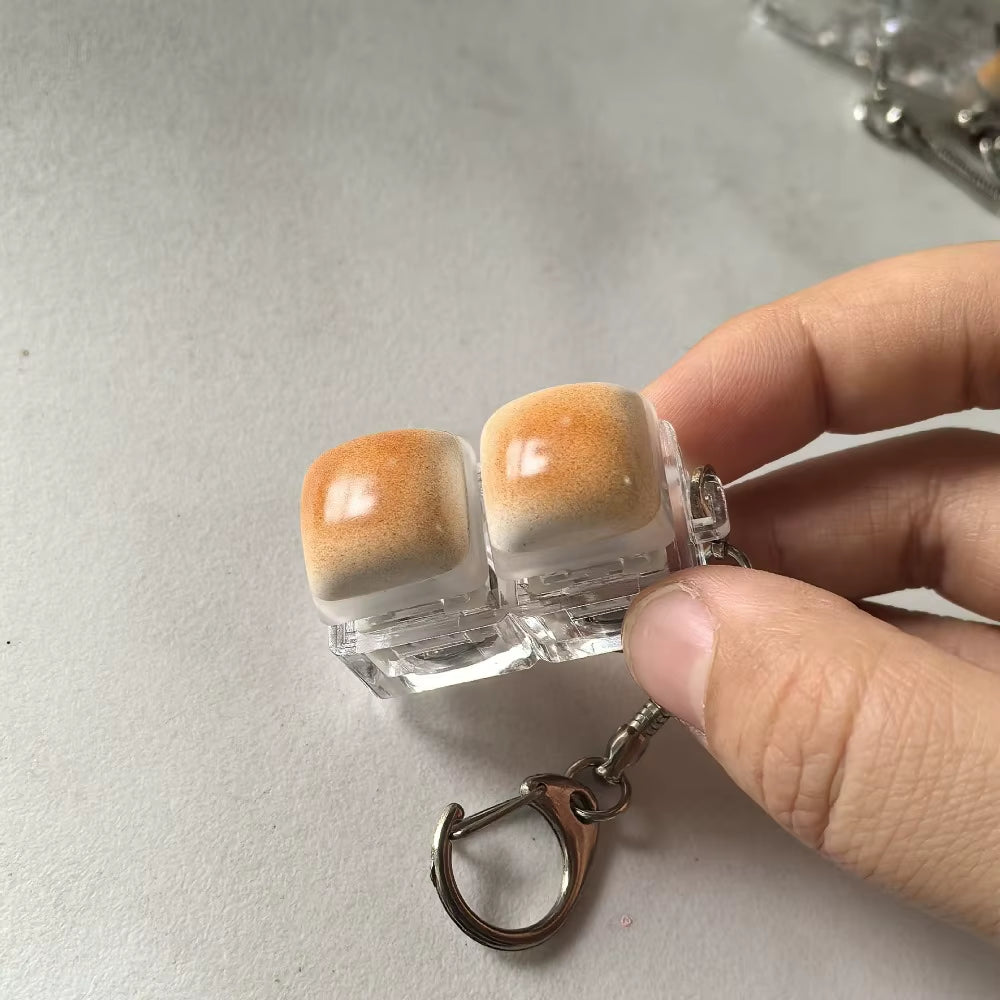 Caramel Bread Design Fidget Keychain Keys Button Keycap Finger Keyboard Cap DIY Keyboard Relief Stress Pinch Toy Adult