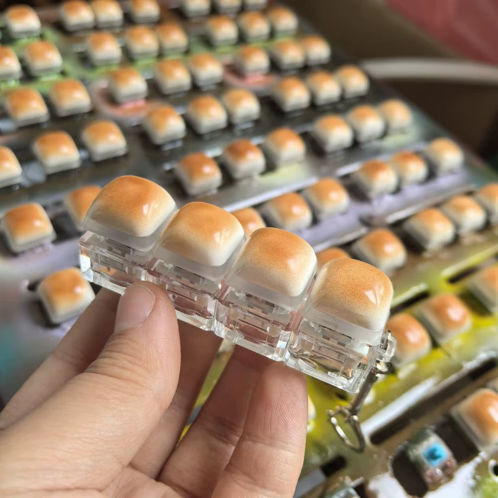 Caramel Bread Design Fidget Keychain Keys Button Keycap Finger Keyboard Cap DIY Keyboard Relief Stress Pinch Toy Adult