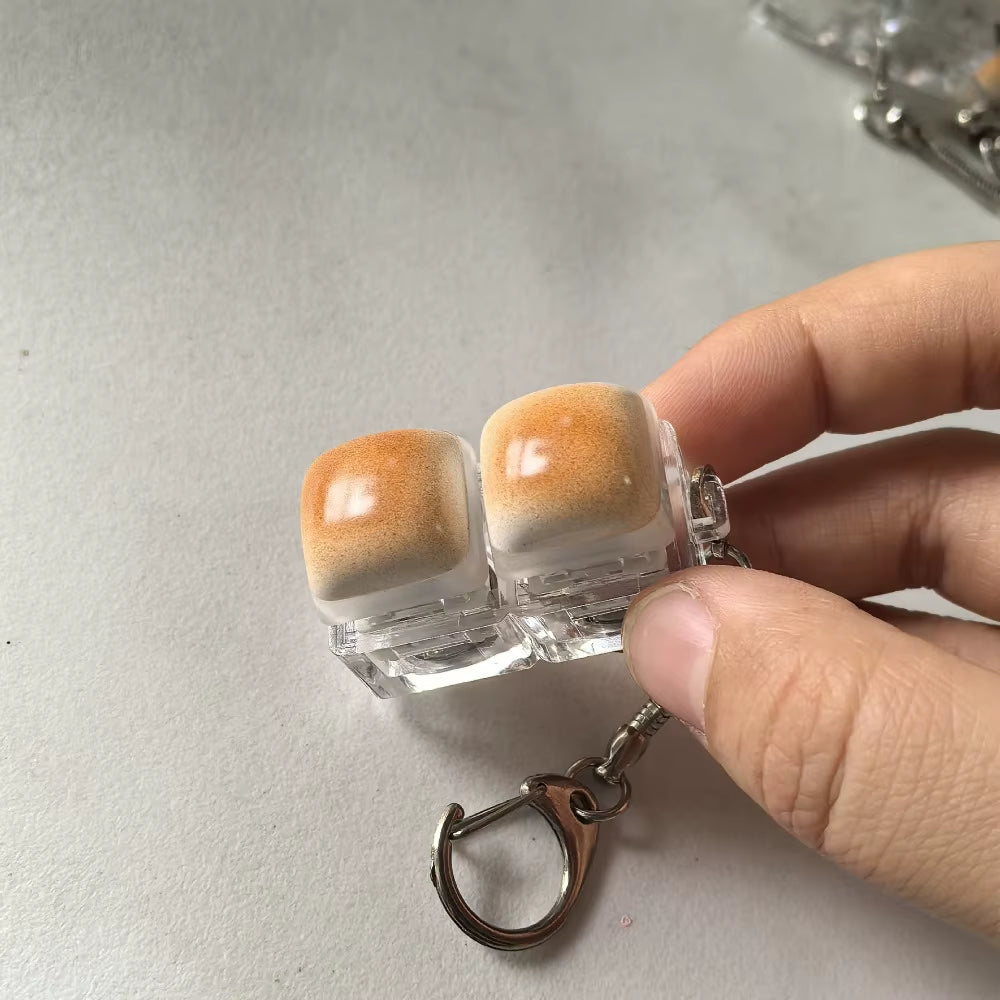 Caramel Bread Design Fidget Keychain Keys Button Keycap Finger Keyboard Cap DIY Keyboard Relief Stress Pinch Toy Adult
