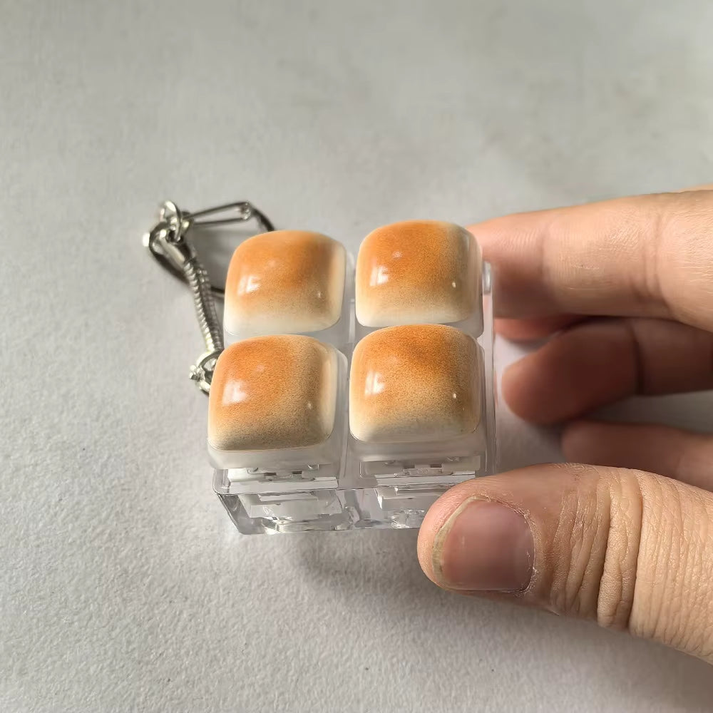 Caramel Bread Design Fidget Keychain Keys Button Keycap Finger Keyboard Cap DIY Keyboard Relief Stress Pinch Toy Adult